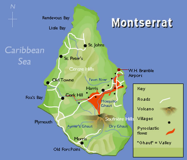 Cartina geografica dell'Isola di Montserrat Messico - Carta o mappa - Capitale Plymouth