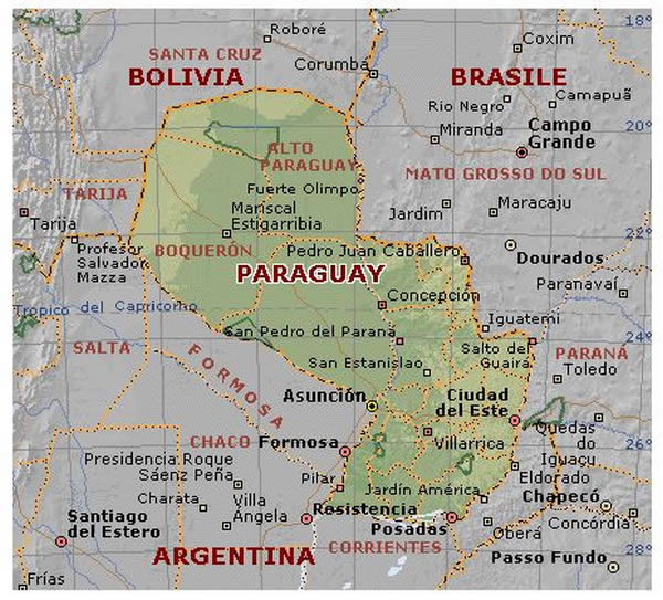 Cartina geografica map del Paraguay Mappa - Carta capitale Asunción