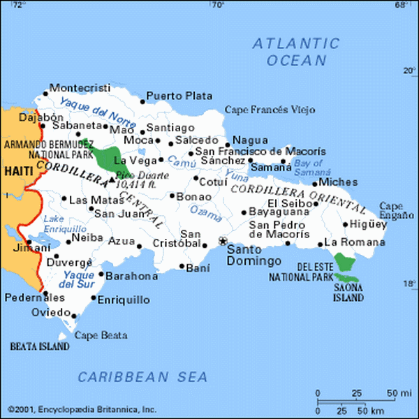 Cartina geografica map Repubblica Dominicana - Carta capitale Santo Domingo