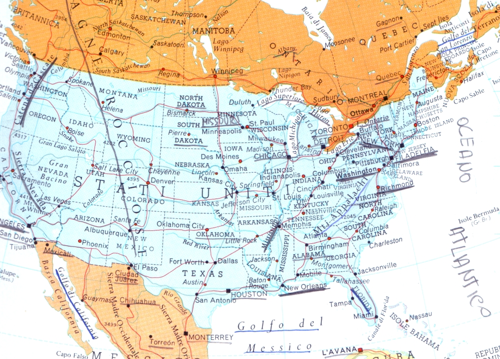 Cartina geografica mappa Stati Uniti di America - Carta United States of America capitale Washington