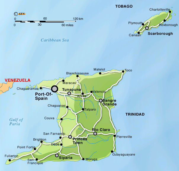 Cartina geografica mappa Isole Islands Trinidad e Tobago - Carta Isole Islands Trinidad e Tobago capitale Port of Spain