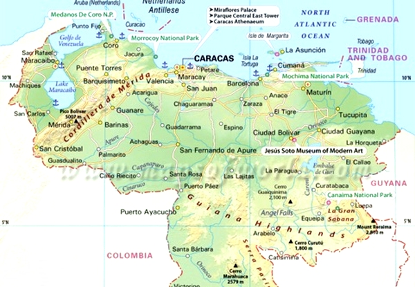 Cartina geografica mappa Venezuela - Carta Venezuela capitale Caracas